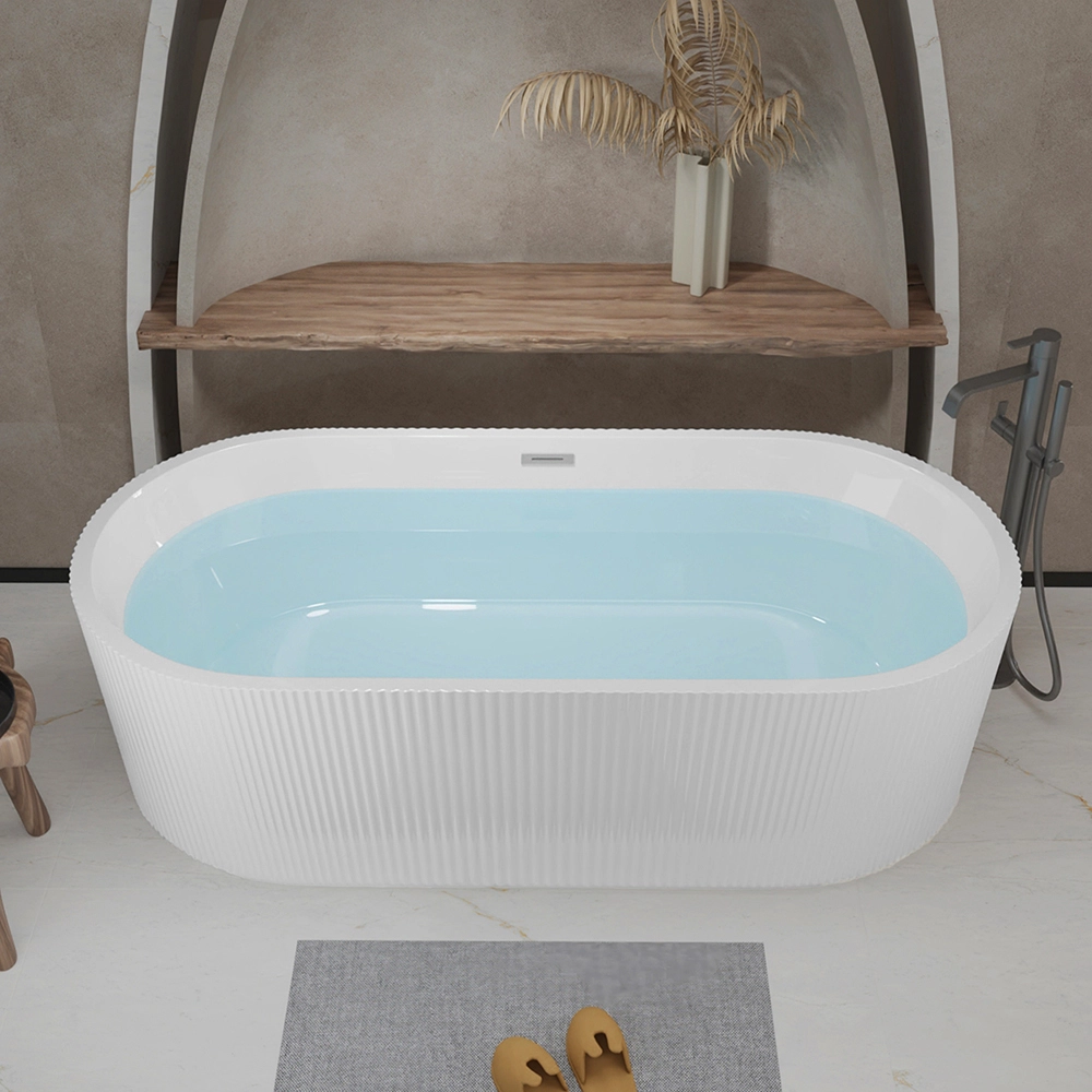 59 Linear Acrylic Freestanding Bathtub Stand Alone Soaker Tub POP-UP Chrome Drain CUPC Certified 1