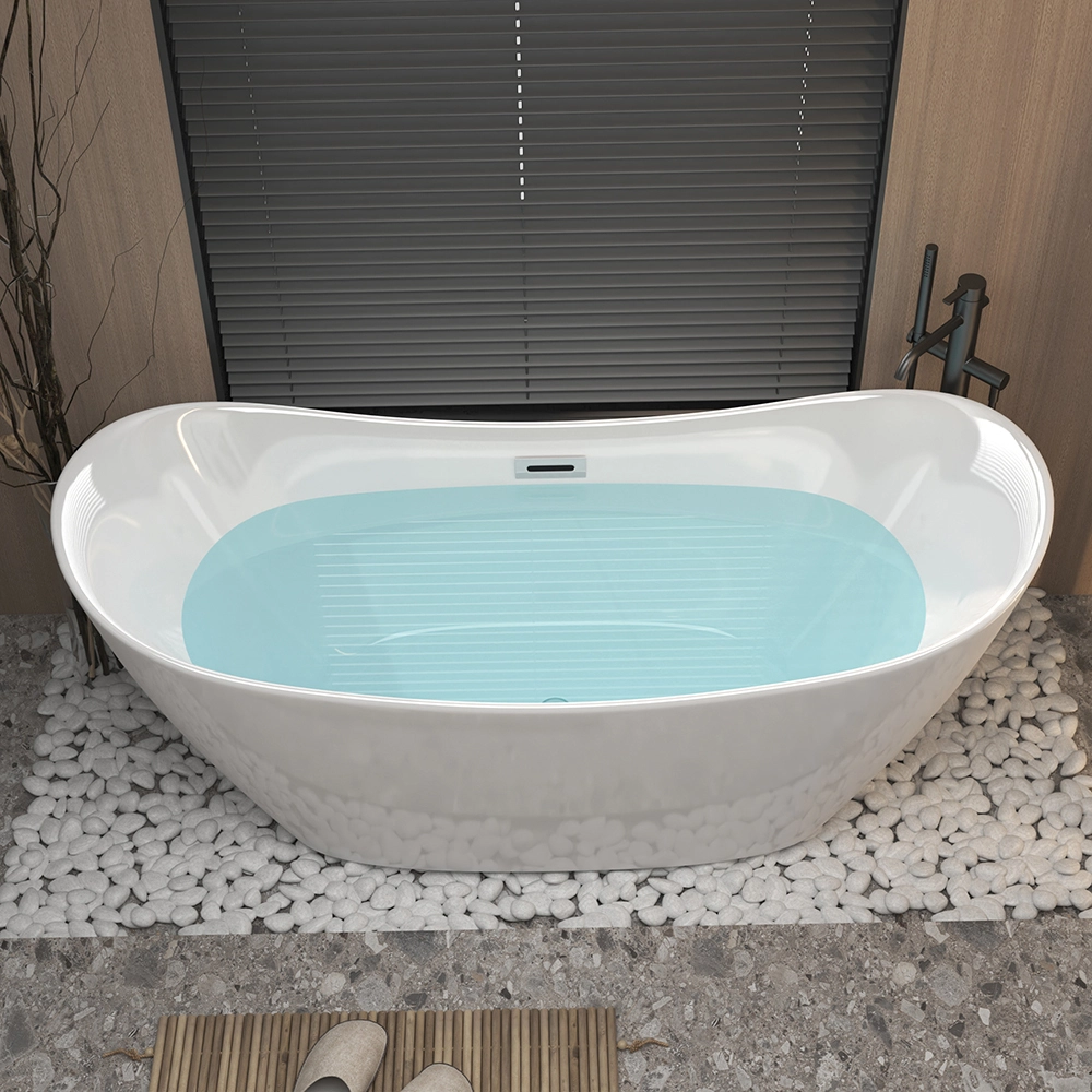 59  Acrylic Freestanding Tub With Chrome Overflow and Pop-up Drain CUPC Certified 1