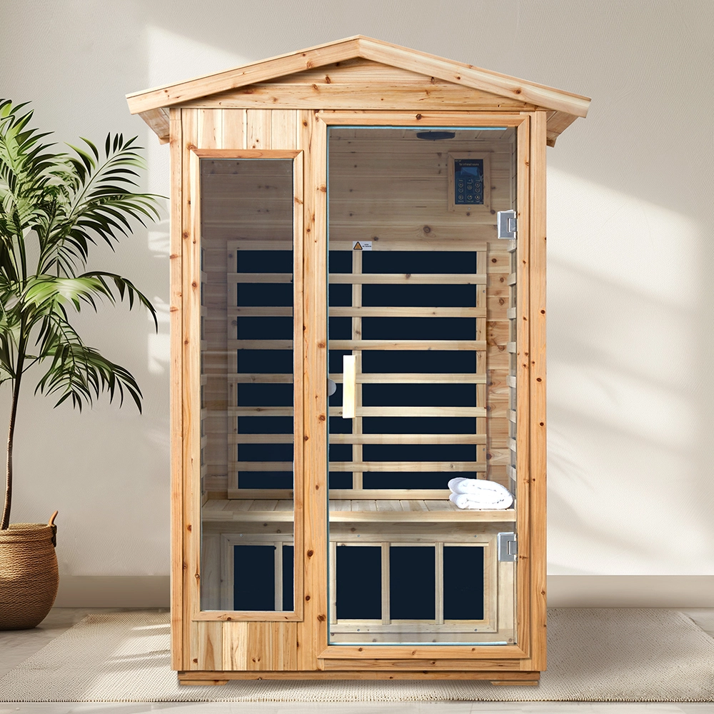 Two Person Far Infrared Old Fir Outdoor Sauna Room with Bluetooth and LED Lighting 1