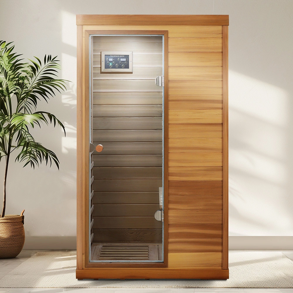 Red Cedar Mini One Person Far Infrared Glass Door on the Left of the Indoor Sauna Room 1
