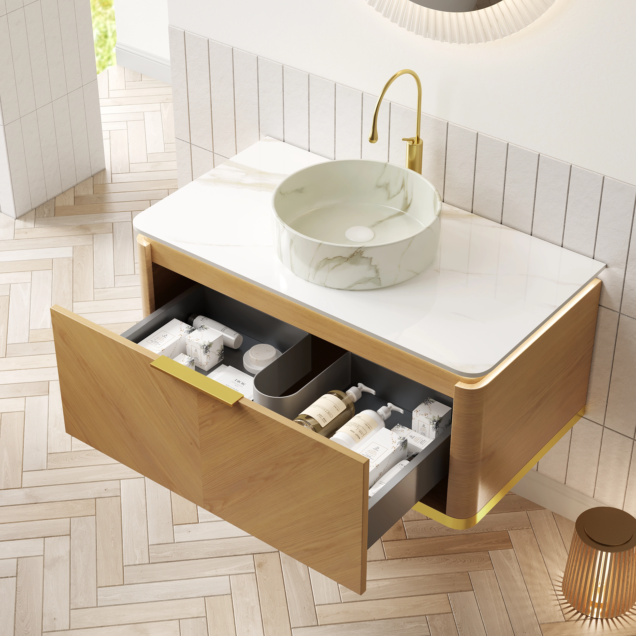 36*19.69 Bathroom Vanity & Sink Floating Plywood Storage Cabinet 1