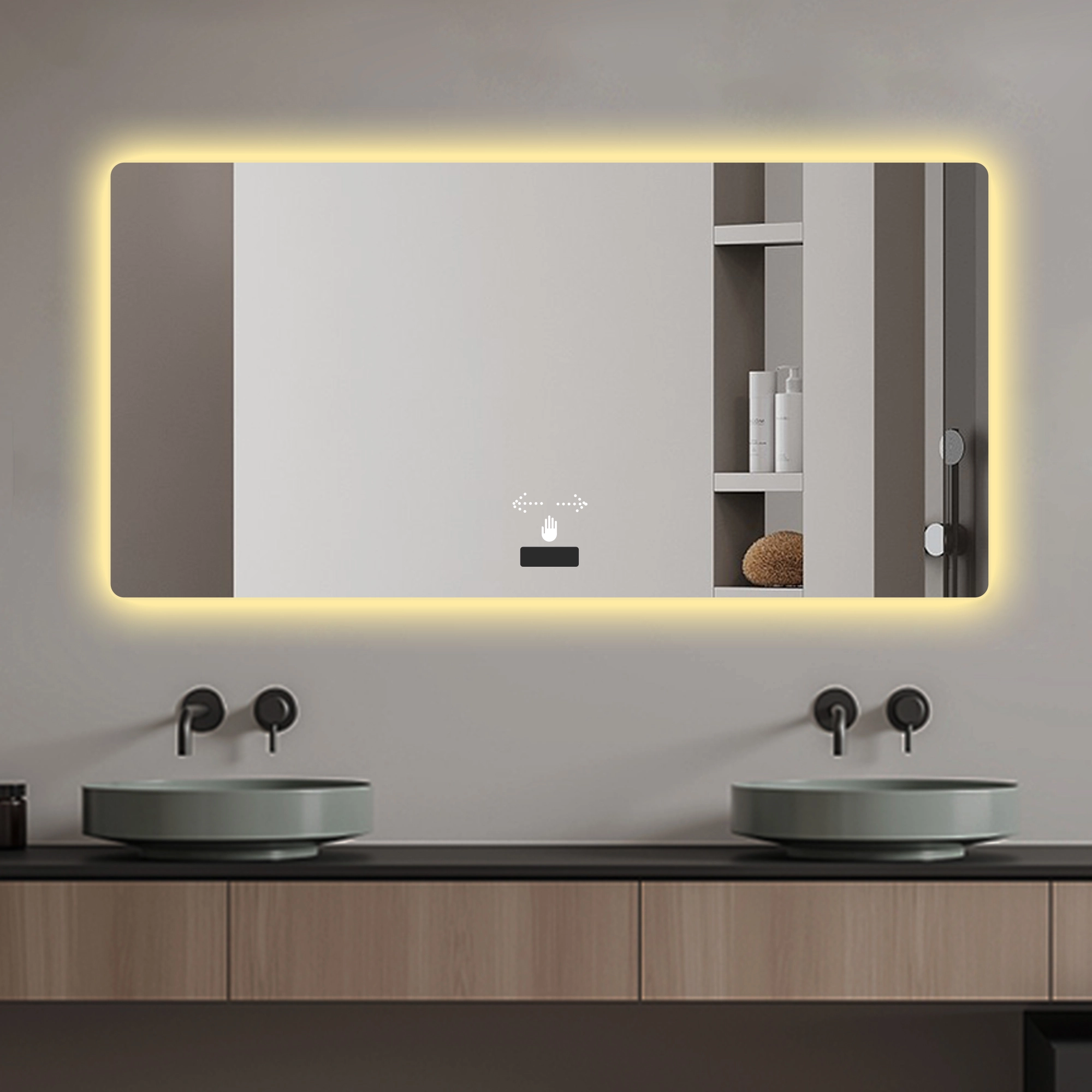 48x32in Frameless bathroom mirror with light, LED backlit mirror, tri-color dimming, anti-fog function, waterproof, smart sensor 1