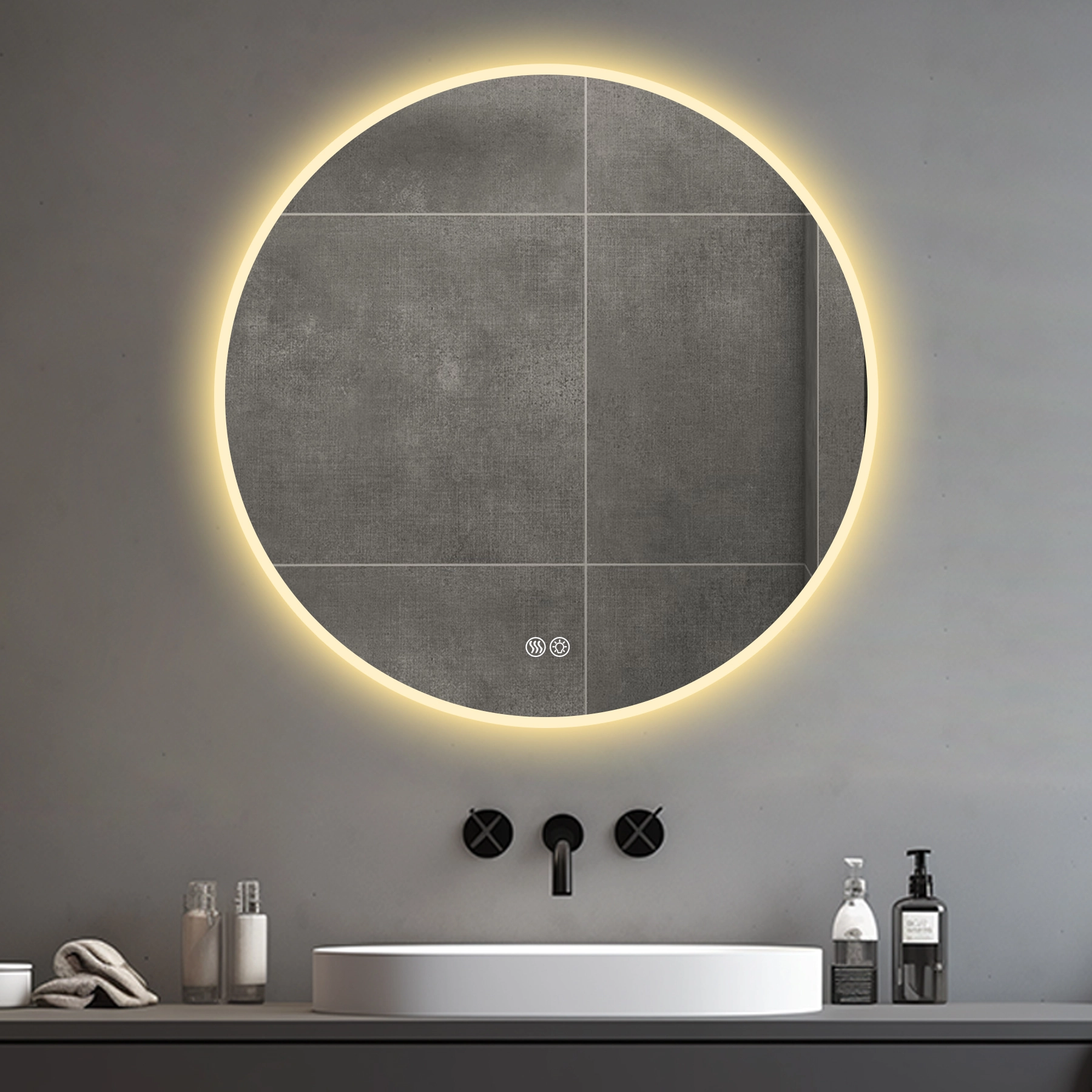 32'' LED Round LED Bathroom Mirror with Lights-Wall Mount Vanity, Anti-Fog, 3 Color Temperature Adjustable & Dimmable Light 1