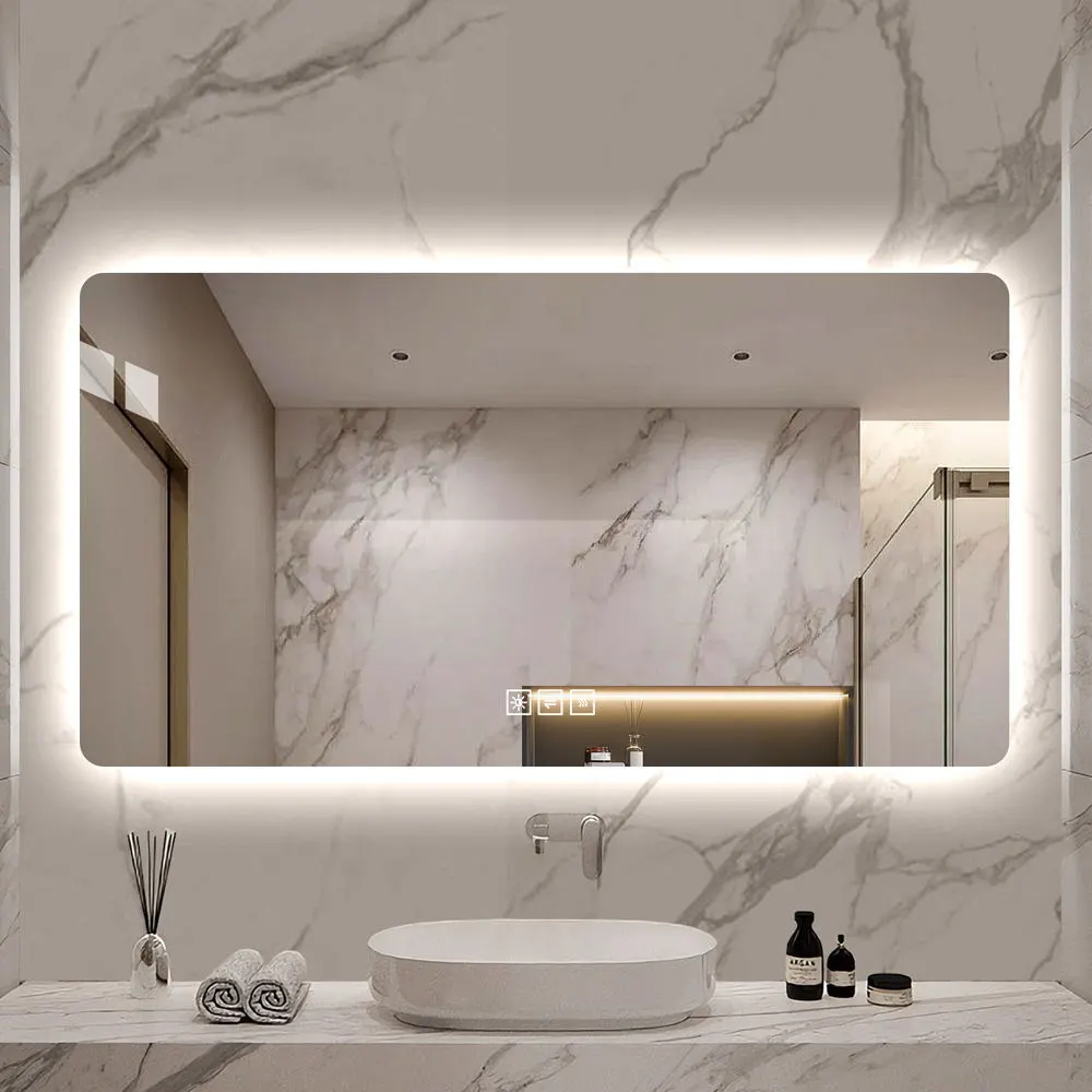 48*24 in LED bathroom mirror, corrosion-resistant, three-color dimmable, backlit mirror with one-touch demist function 1