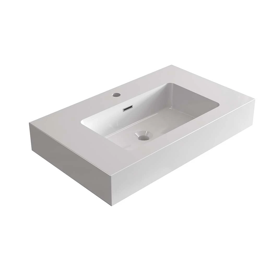 30*18.1”  Integrated solid surface basin WITHOUT drain and faucet, glossy white color 1
