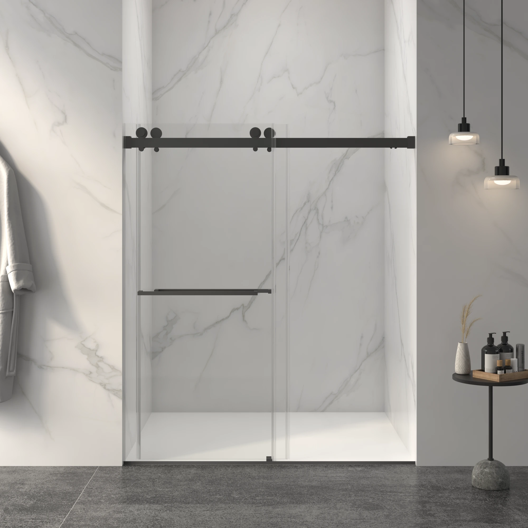 56-60W x 70H Frameless Double Sliding Shower Door,5/16 (8mm) Thick SGCC Tempered Clear Glass-Q 1