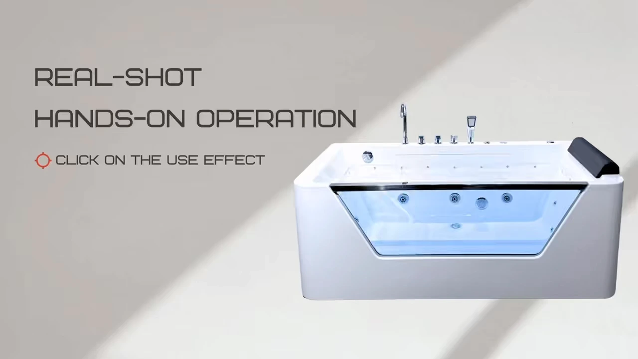 67 Whirlpool Bathtub ,Hydrotherapy Jetted Bathtub with Glass Panel, 7 Jets,3-Side Apron,89 Gallons,White 1