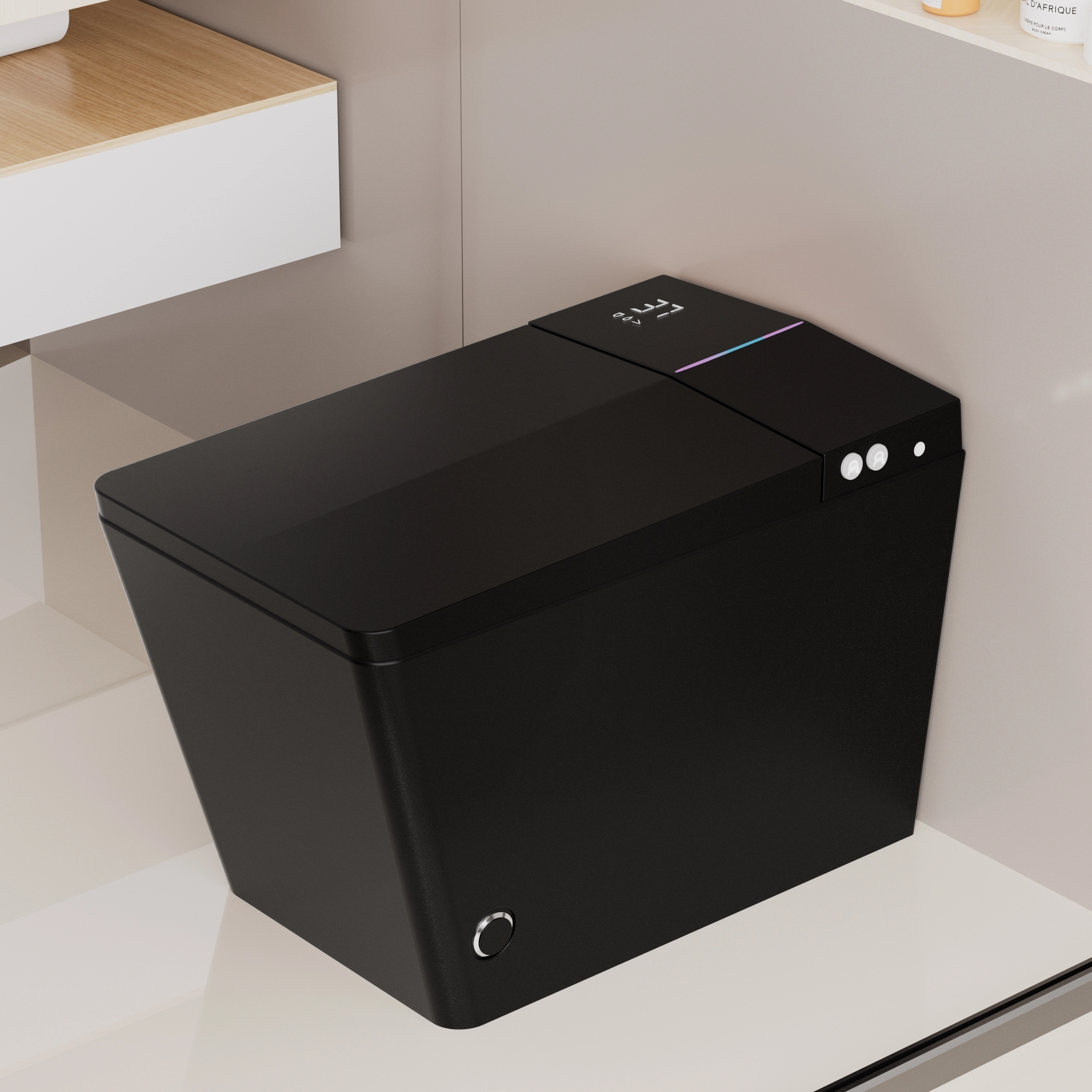 Black Square Smart Toilet with Built-in Tank for Bathroom, Remote Control, Tankless Bidet Toilet with Foot Touching Lid Opening 1