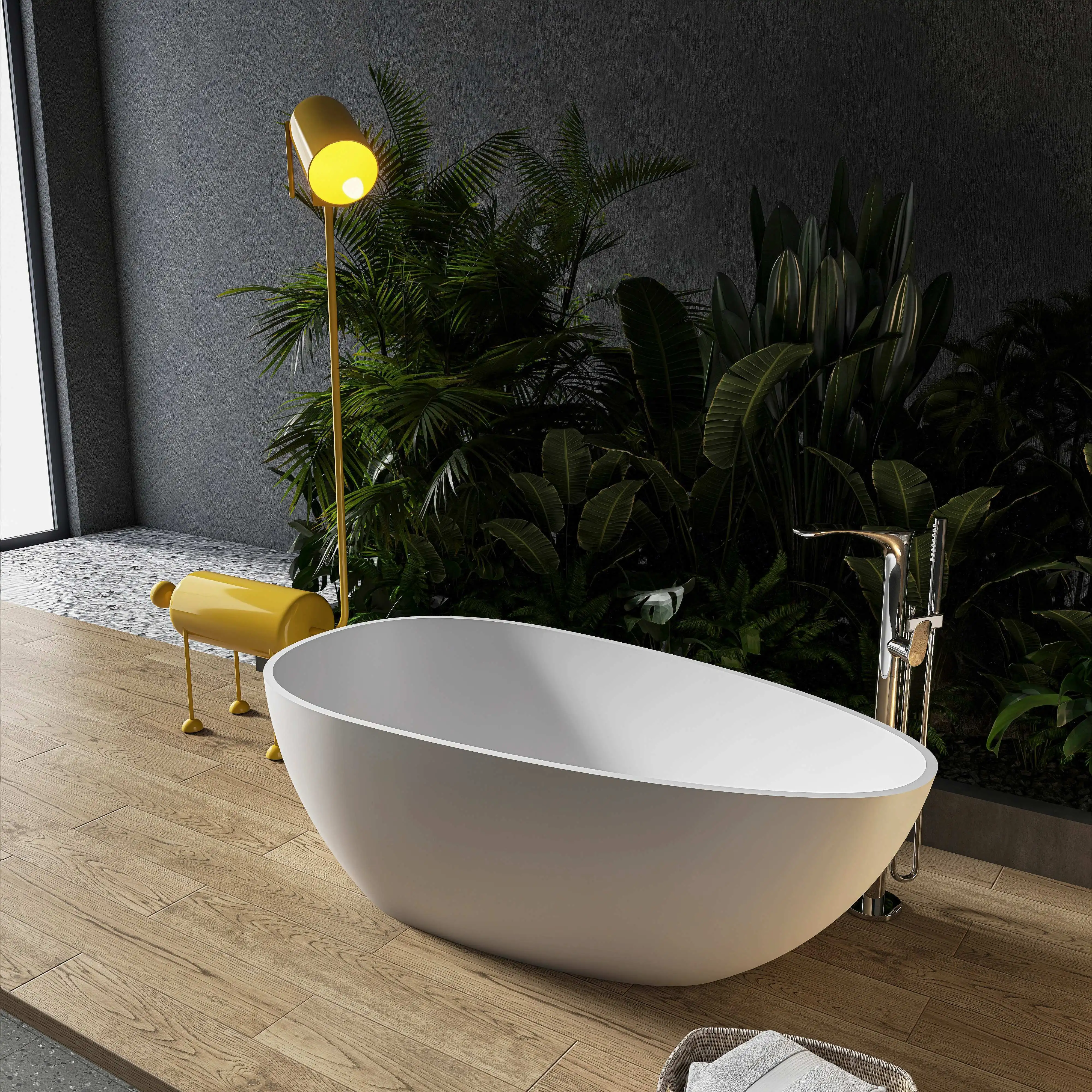 59 inch Solid surface Stone resin freestanding egg shape bathtub for the bathroom 1
