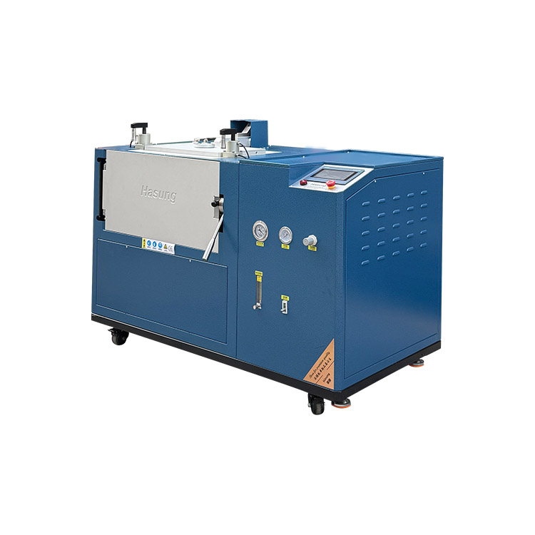 • Three-quarter view of the premium gold bar casting machine, highlighting its built-in digital control panel and pressure indicators.