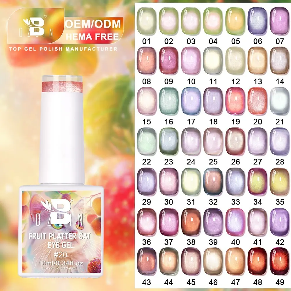 BOZLIN Wholesale Hema Free 10ml 50 Colors Fruit Cat Eye Magnetic Gel Nail Polish 1
