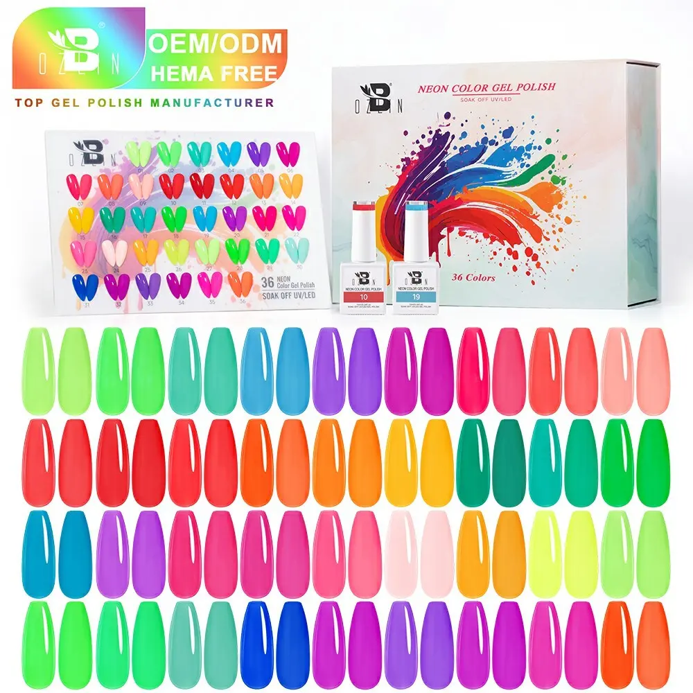 BOZLIN Custom Your Own Logo Summer 36 Colors 10ml Color Neon Gel Nail Polish Set Manufacturer 1