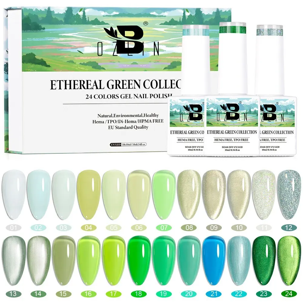 BOZLIN Wholesale Spring Series HEMA TPO Free 24 Colors Cat Eye Glitter Color Vegan Gel Polish Manufacturer 1