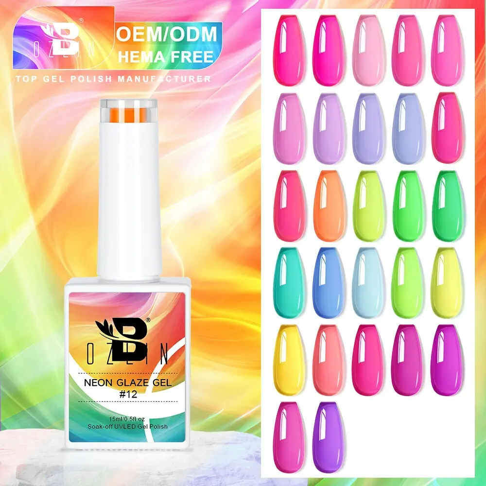 BOZLIN HEMA Free TPO Free 15ml 27 Colors Neon Translucent Jelly Glass Glaze Gel Polish Wholesaler 1