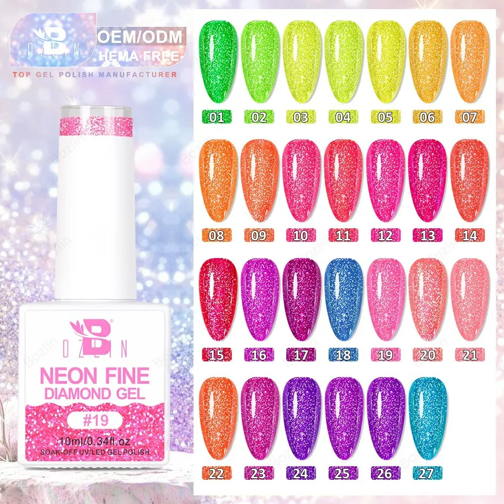 BOZLIN HEMA TPO Free 27 Colors Glitter Diamond Reflective Gel Polish Factory Wholesaler 1