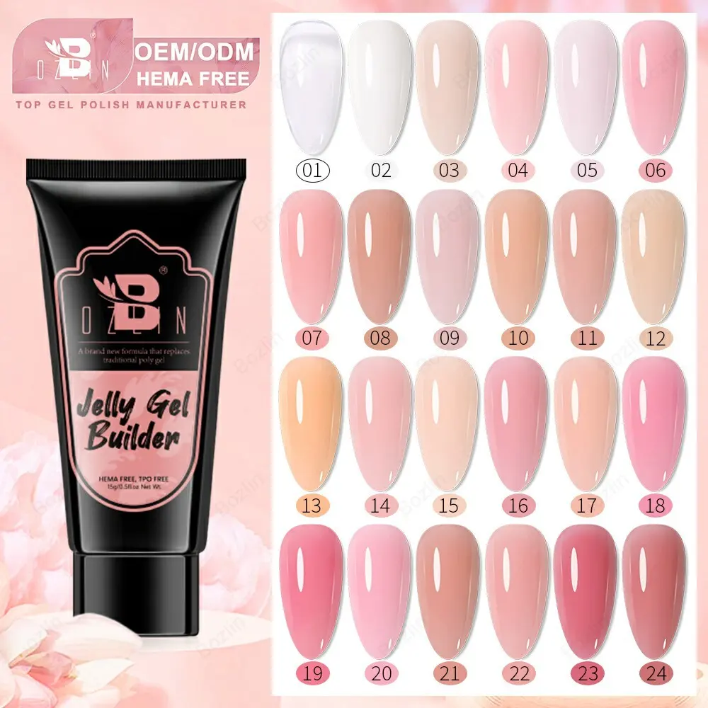 BOZLIN HEMA TPO FREE 24 Colors 15ml Jelly Nail Extension Gel Solid Hard Gel Builder 1