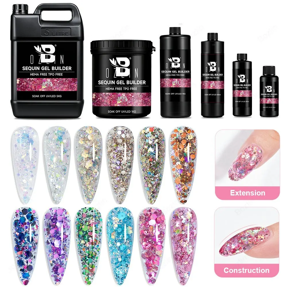 BOZLIN HEMA TPO Free 12 Colors Shimmer Sequin Nail Extension Gel Builder 1
