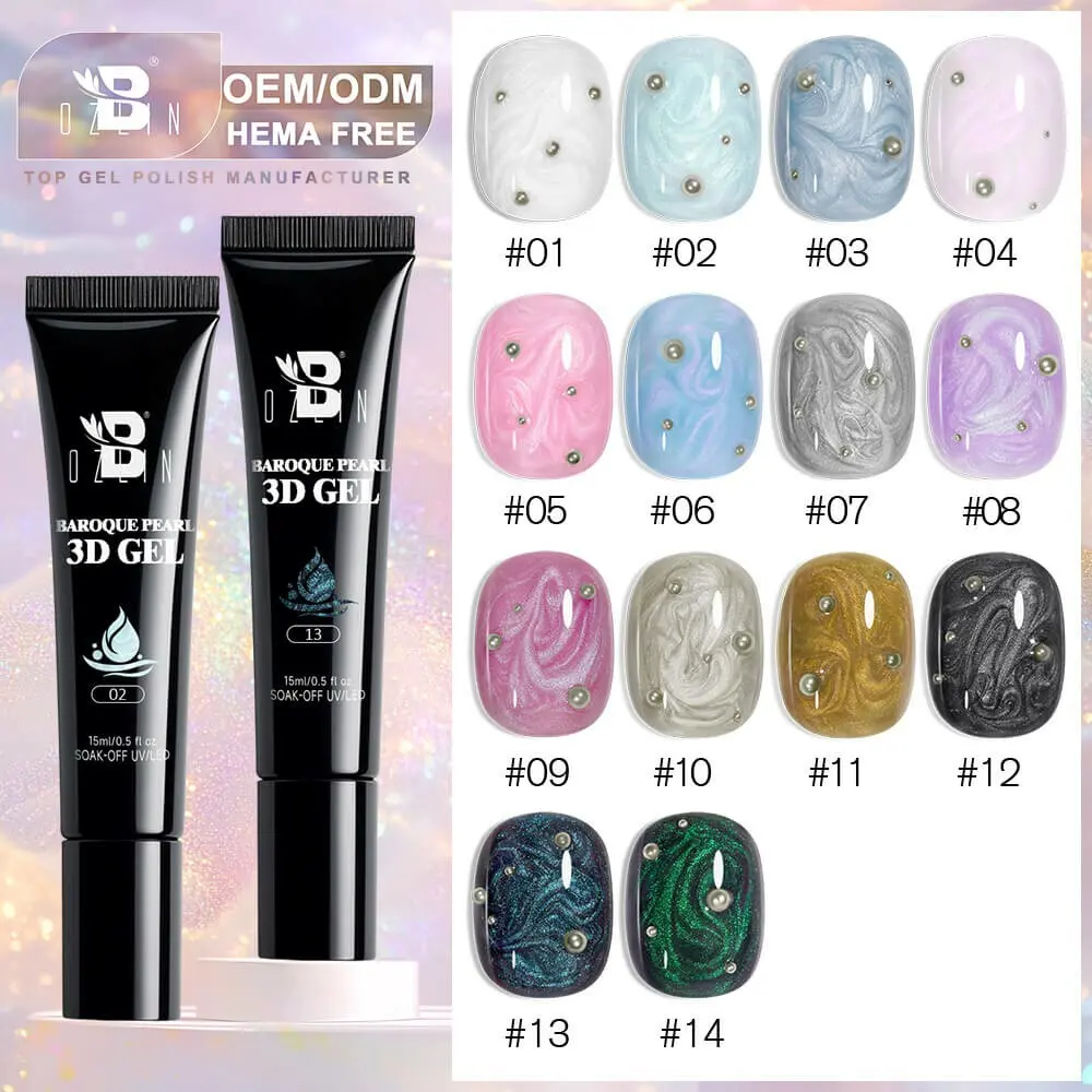BOZLIN 14 Colors No Wipe Baroque Pearl 3D Embossed Gel Factory Wholesale 1