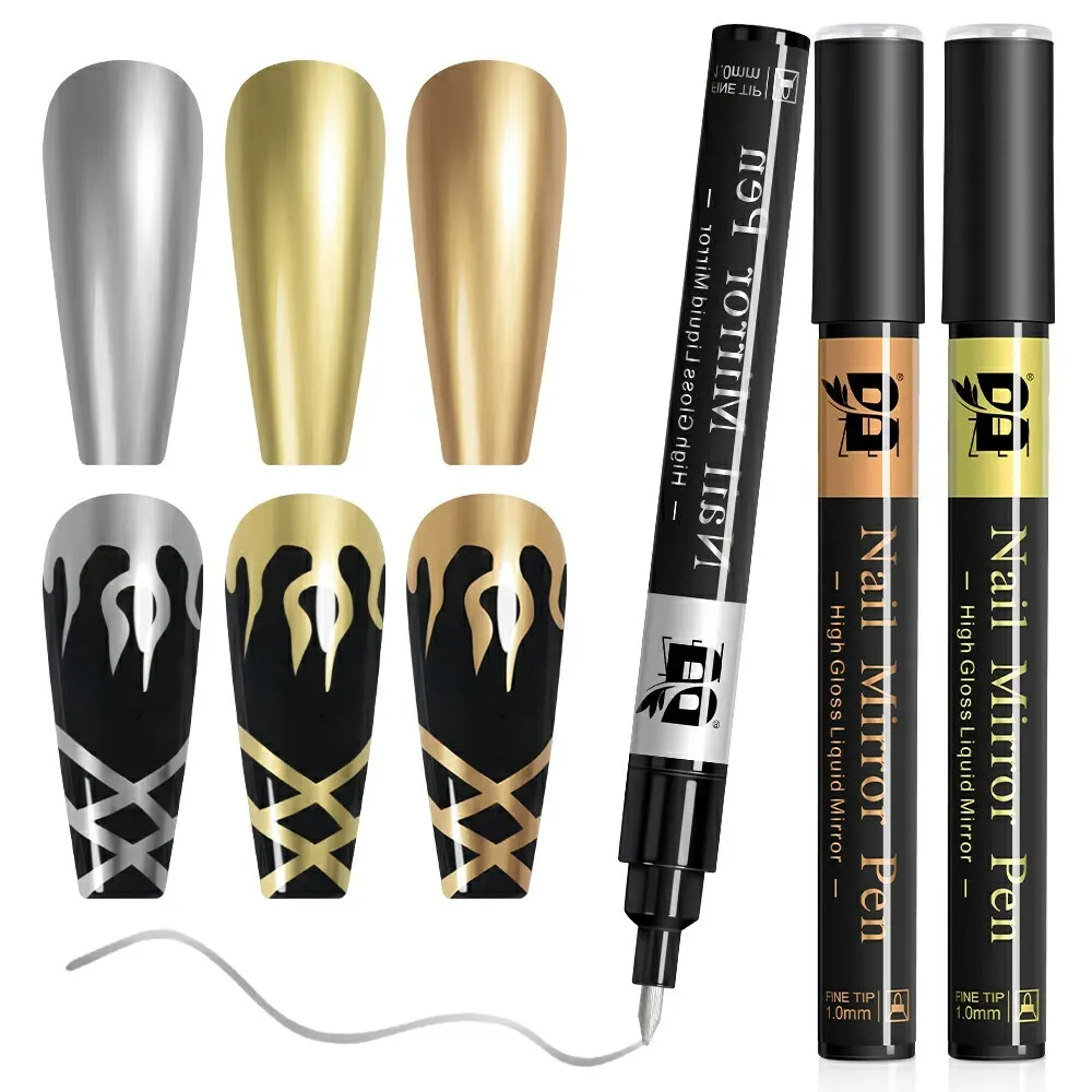 BOZLIN 3 Colors Mirror Chrome Effect Holographic Nail Art Painting Powder Pen Manufacturer 1