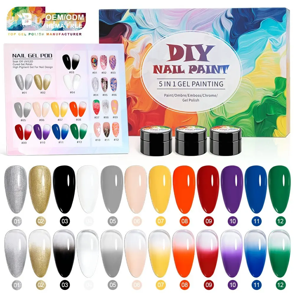 BOZLIN 5 in 1 No Wipe High Pigment Painting Nail Art Gel Polish Set Factory 1