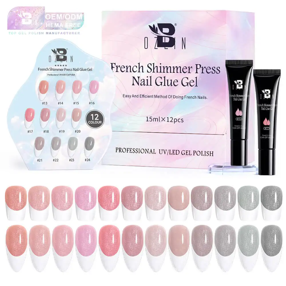 BOZLIN HEMA TPO Free 15ml Solid French Shimmer Press Nail Tips Glue Gel Factory 1