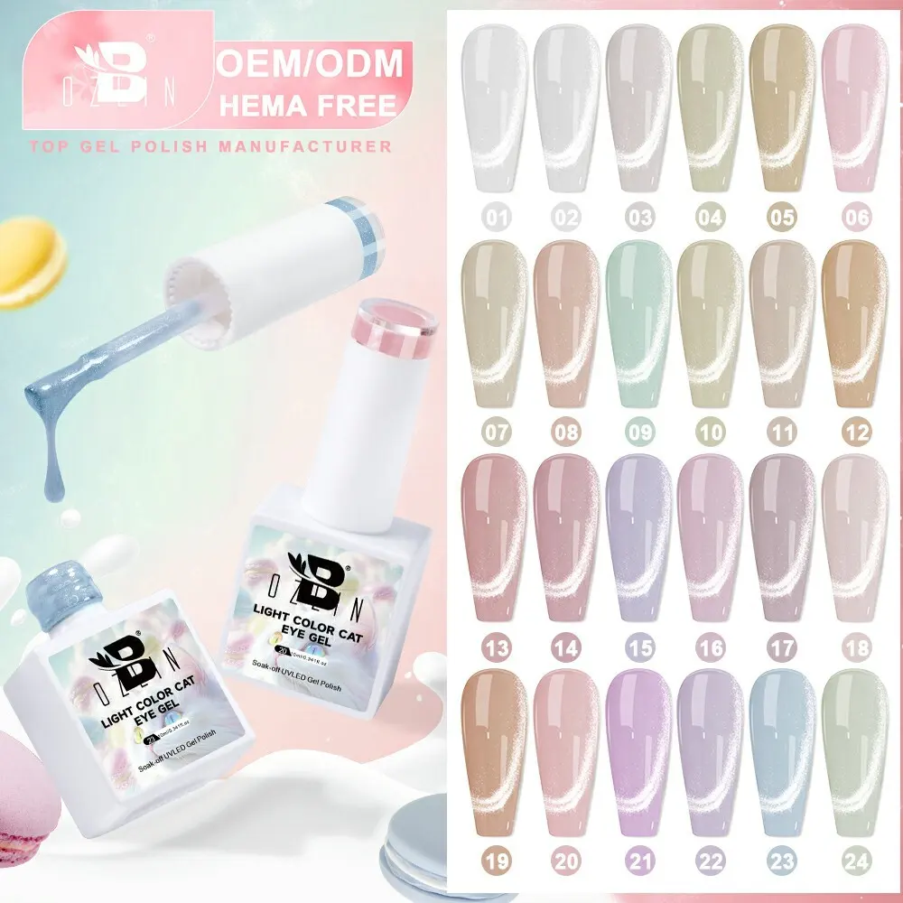 BOZLIN Hema Free 24 Light Colors Non Toxic Magnetic Cat Eye Nail Gel Polish Wholesaler 1