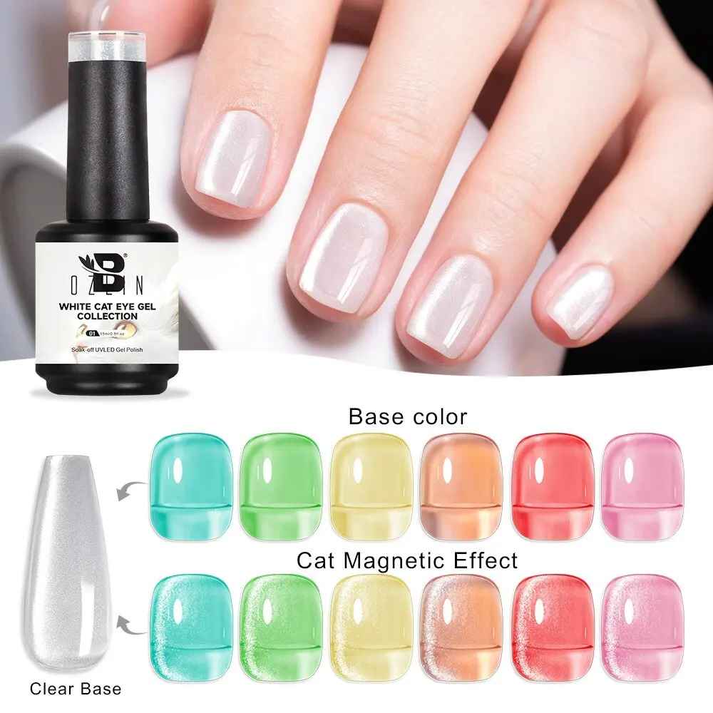 BOZLIN Hema Free Clear High Shine White Cat Eye Nail Gel Polish Collection Manufacturer 1
