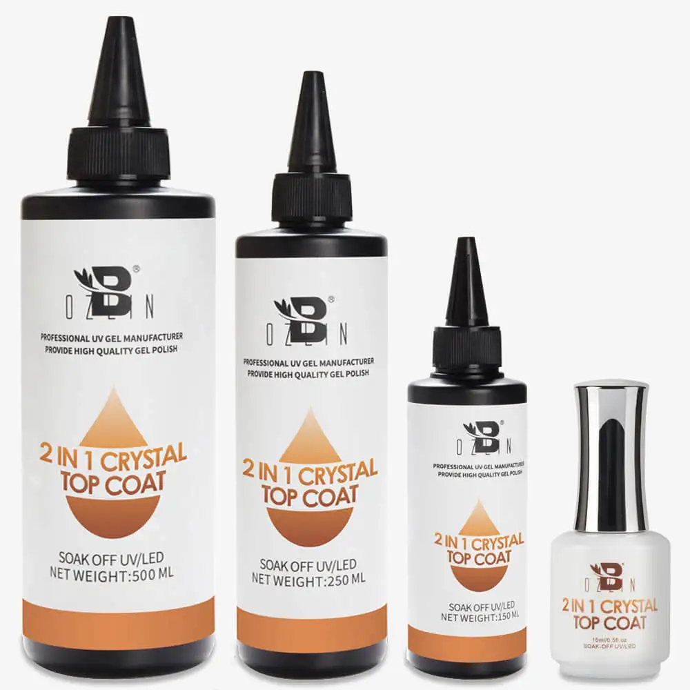 BOZLIN Wholesale High Quality 2 in 1 Clear Crystal Top Coat Gel Bulk Factory 1