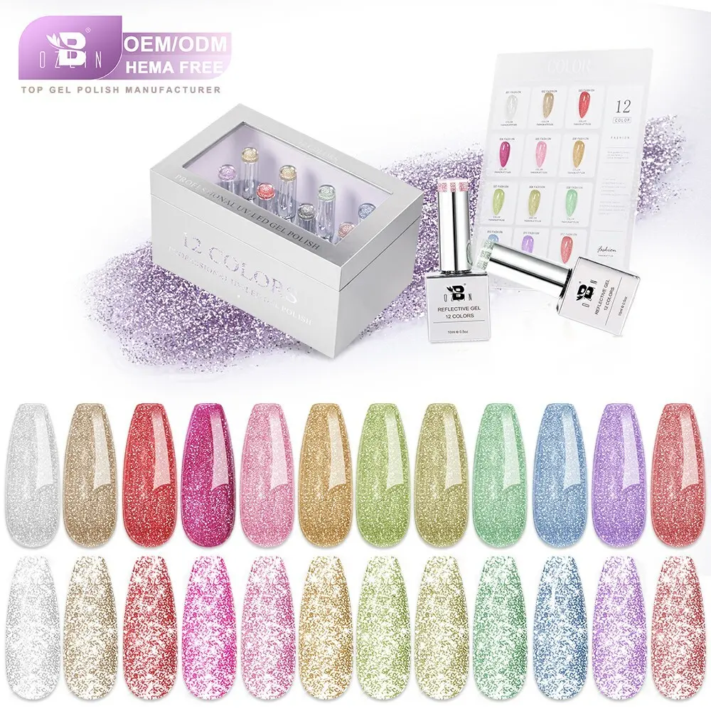 طلاء أظافر جل لامع عاكس من بوزلين هيما، خالٍ من مادة TPO، متوفر بـ 12 لونًا. 1