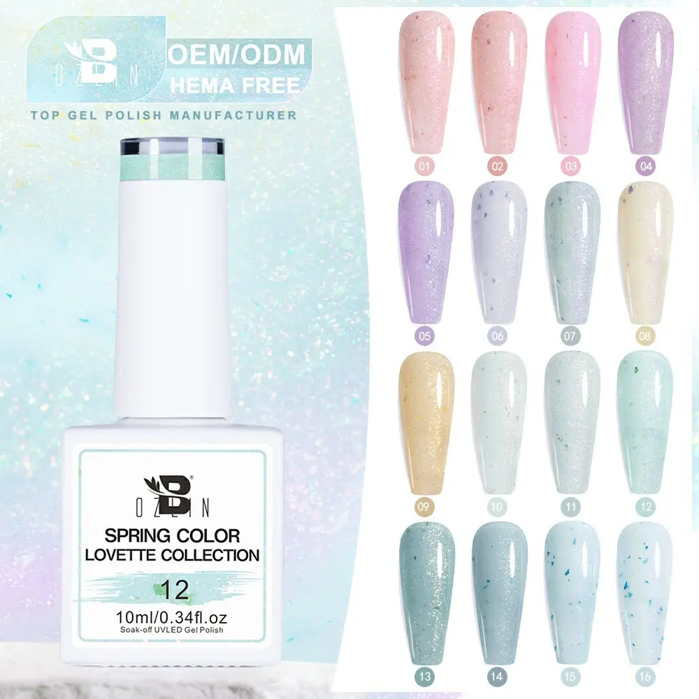 BOZLIN Hema Free Trendy Spring Series 16 Colors Shimmer Flakes Gel Nail Polish Factory 1