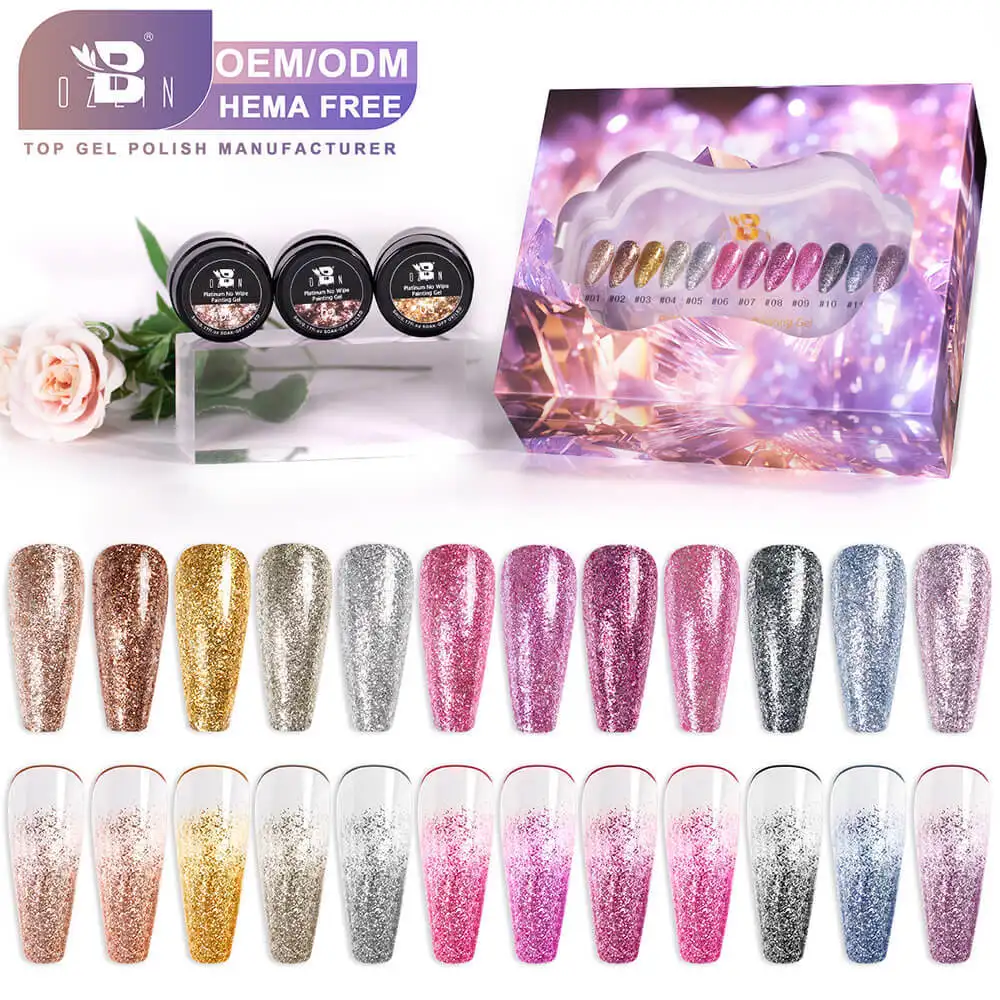 BOZLIN Nouveauté 12 Couleurs Métallisé Platine Sans Essuyage Vernis Gel Pailleté Fournisseurs 1
