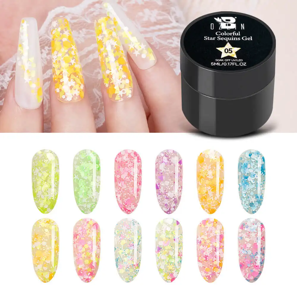 BOZLIN 12 Colors Trendy Colorful Shimmer Sequin Gel Nail Polish Manufacturer 1