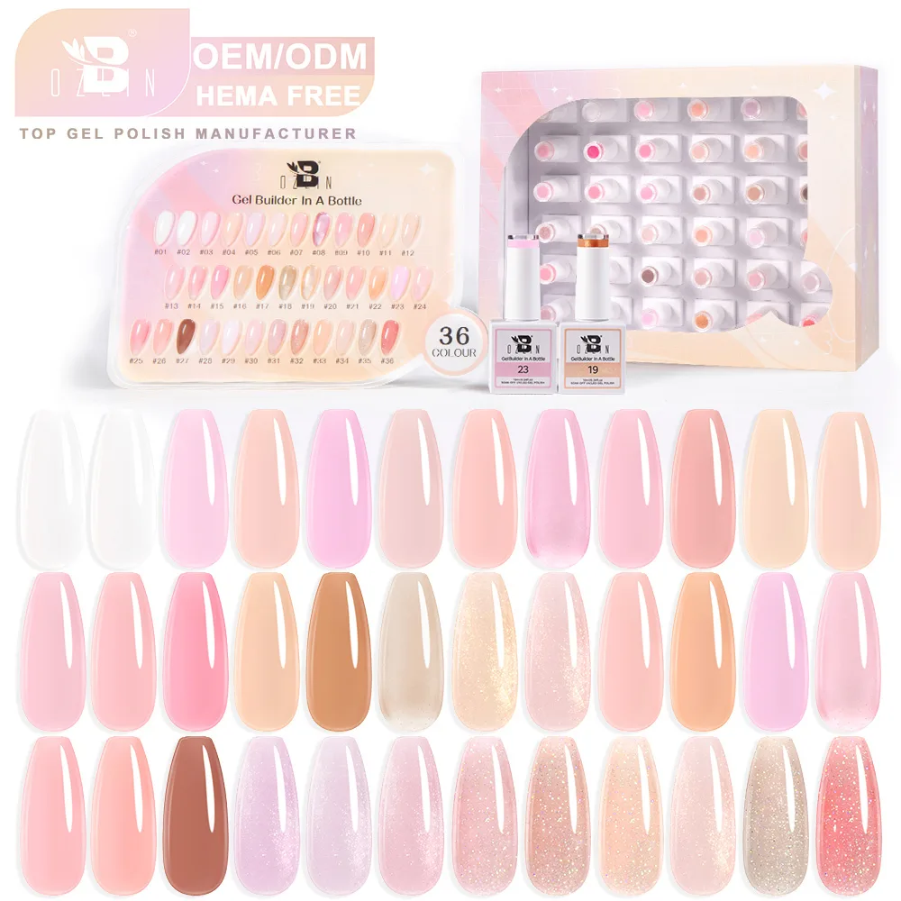 BOZLIN Wholesale 36 Colors Nude Pink Jelly Shimmer Liquid Nail Extension Gel Builder in a Bottle 1