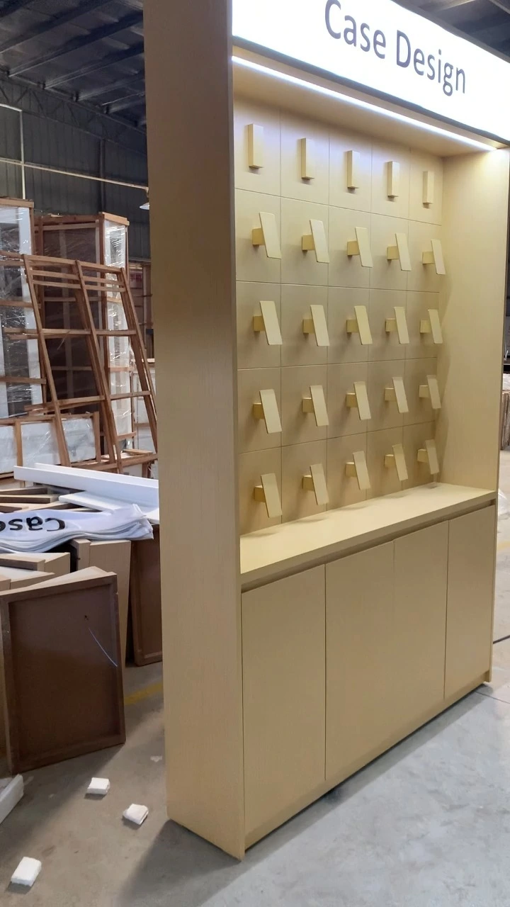 Custom Wall-Mounted Mobile Phone Display Cabinet with Lightbox Header and Storage Base 1
