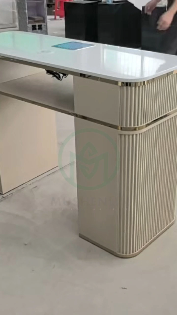 Custom Multi-Station Manicure Table with Built-In Dust Collector and Storage Drawers 1