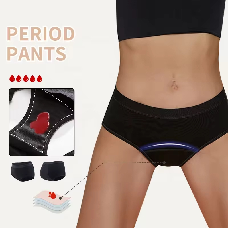 Wholesale Period Panties Super Leakproof Mid-rise Briefs Period Underwear for Women Period Panty Pure Cotton Lining, Four-Layer Underwear Full Coverage & Heavy Flow 9081# 1