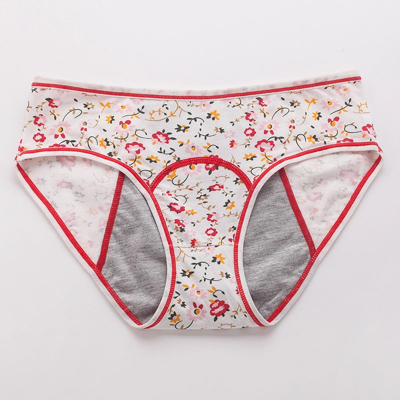 ODM Panties Supplier Three-Layer Cotton Printing Menstrual Panties 9057# 1