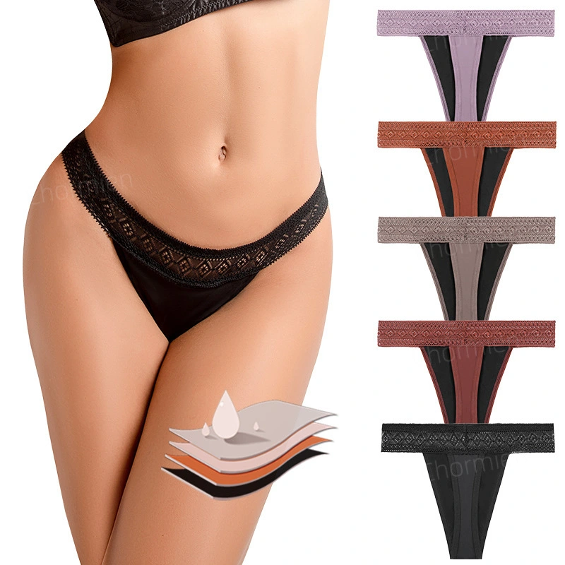 Wholesale Private Label 4-Layer Lace Period Thong - Leakproof Menstrual Underwear for Brands 9186# 1