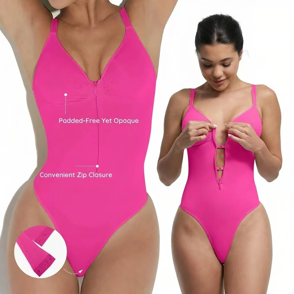 Plus Size Women's High Compression Bodysuit, Seamless & Breathable Nylon 1