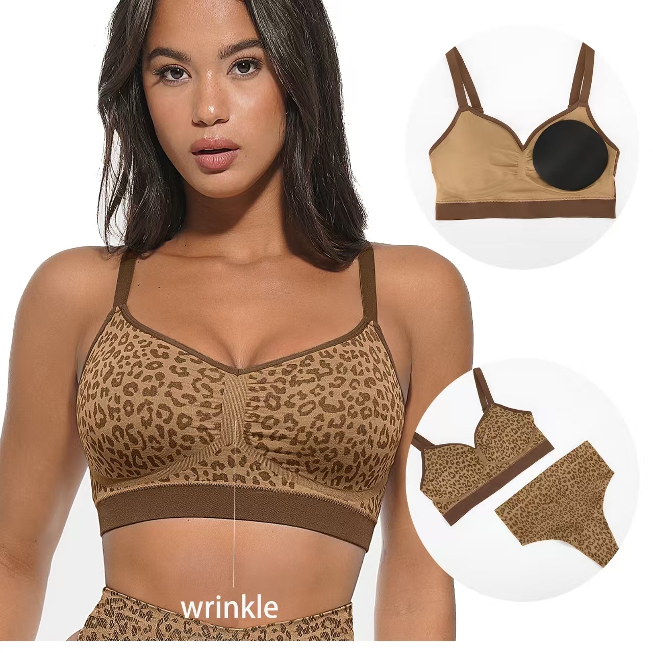 Conjuntos de calcinhas femininas personalizadas sem costura com estampa de leopardo. 1