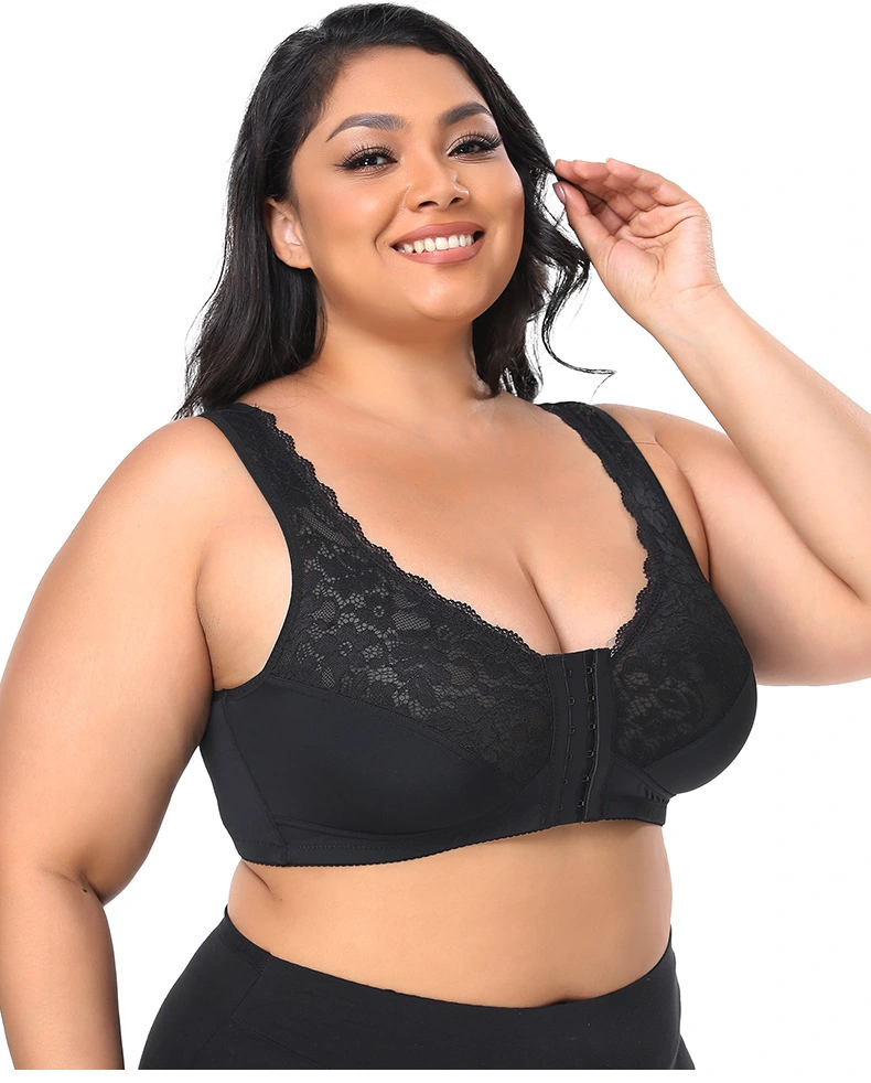 Sutiã push-up de renda personalizado plus size com fecho frontal e cobertura total. 1