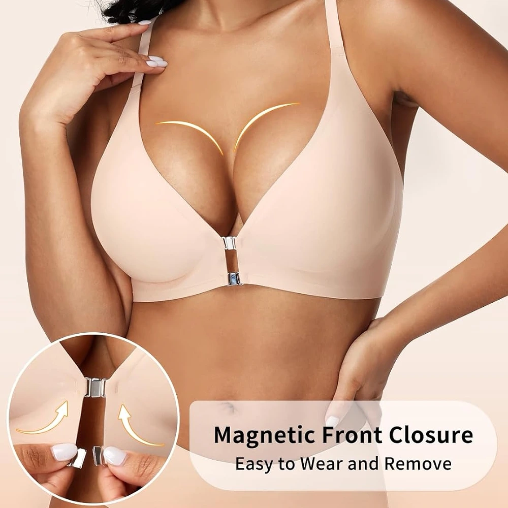Factory OEM ODM Custom Front Magnetic Snap Racerback Seamless Wireles Bra 1