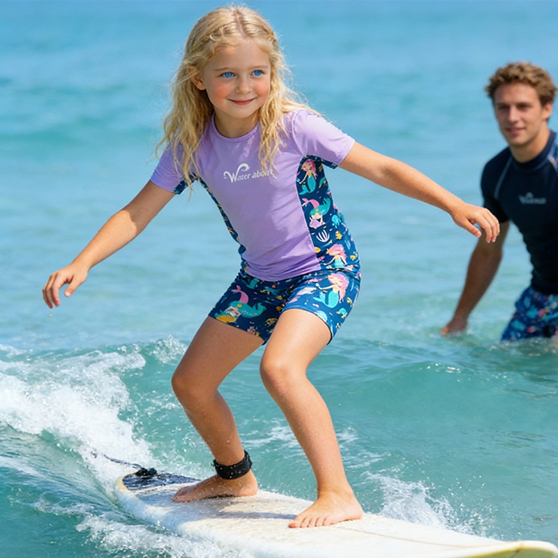 kids girl surfing rash vest