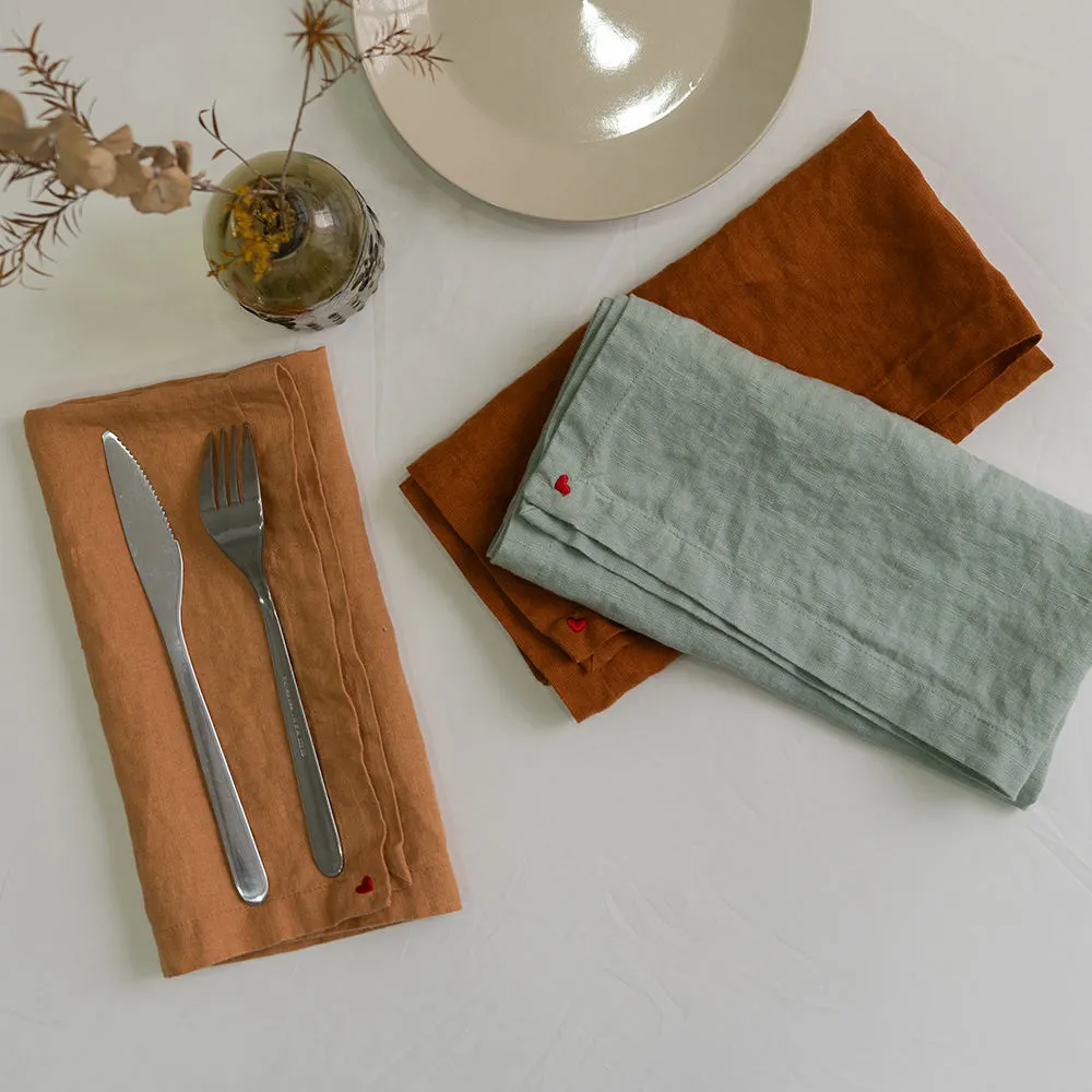 100% Pure Linen Embroidery Logo 2cm Roll Hem Table Napkin 1