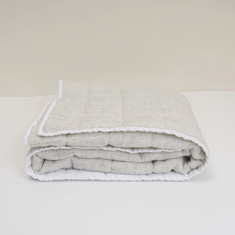 Organic Woven Summer Two Tone Linen Stripe Lightweight Quilt 1