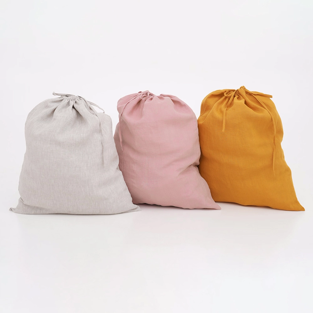 Stonewashed Flax Linen Fabric Laundry Storage Bag with Drawstring 1