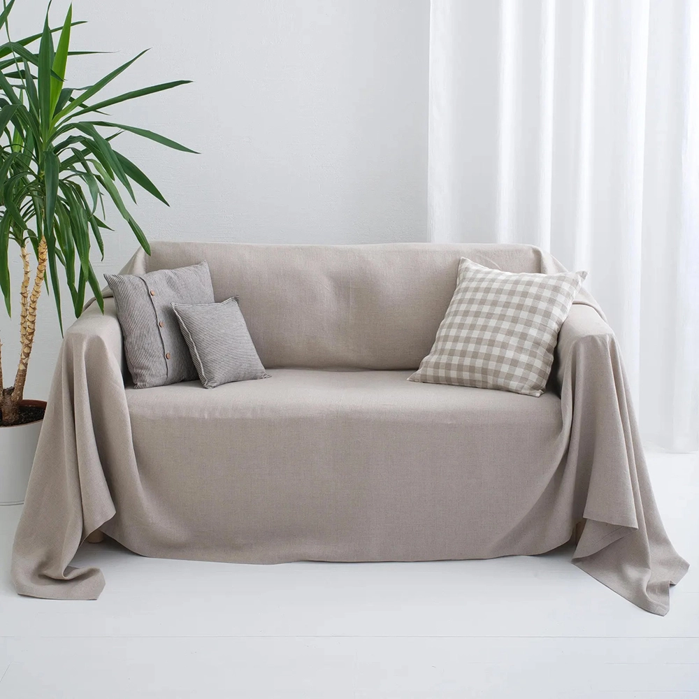 Solid Color Softened Pure Linen Sectional Sofa Cover Slipcover for Living Room 1