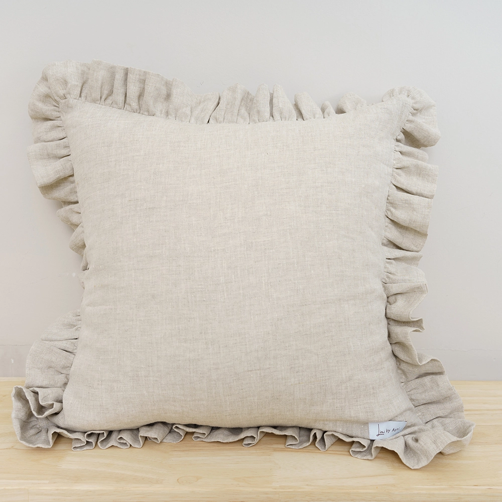 Home Decor Square Pillow Cover Linen Ruffle Edge Cushion Cover with Zipper 1