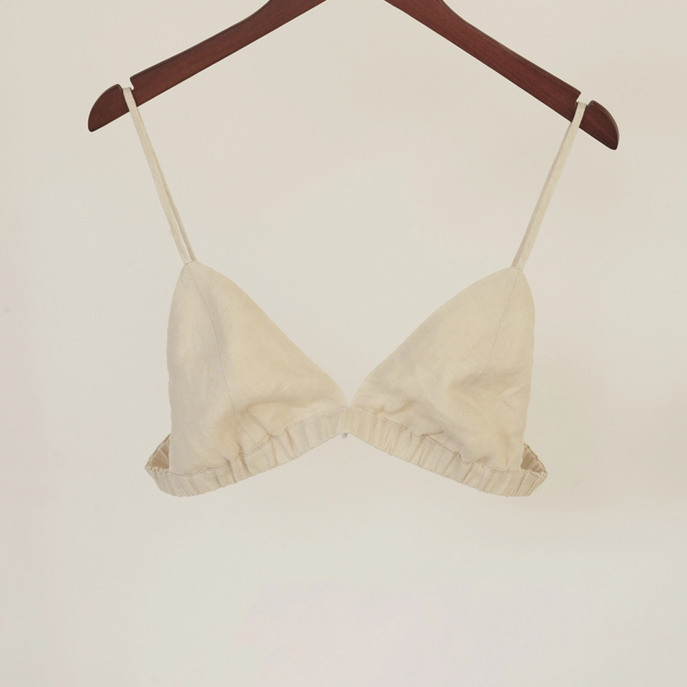 Custom Design Solid Color Triangle Cup French Linen Fabric Underwear Bikini Bra 1