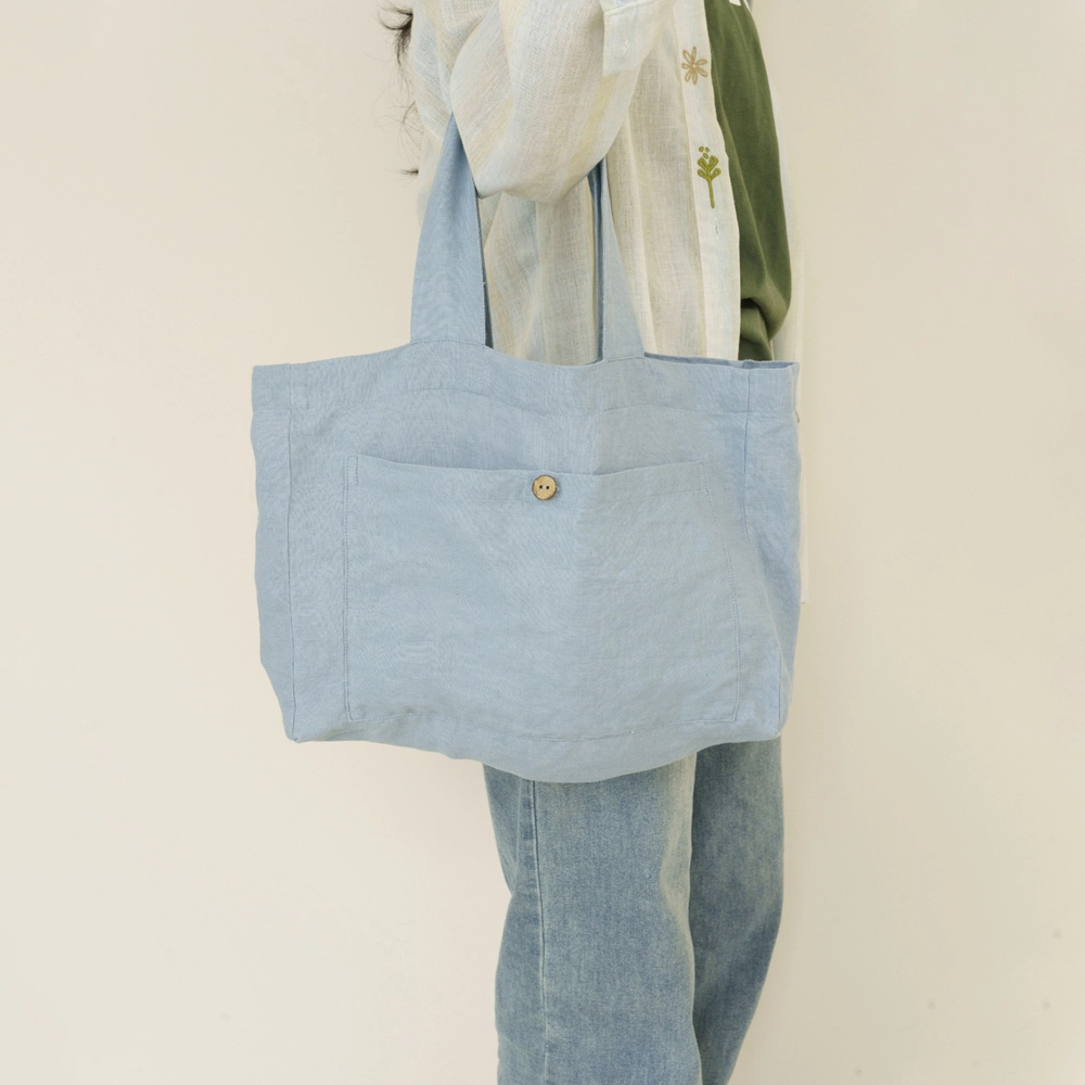 Single Layer Classic Women Shoulder Bag Organic French Washed Linen Tote Bag 1
